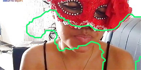 Saturno Squirt the most beautiful Latin babe, she has a pink and open vagina, she gives a masked blowjob.